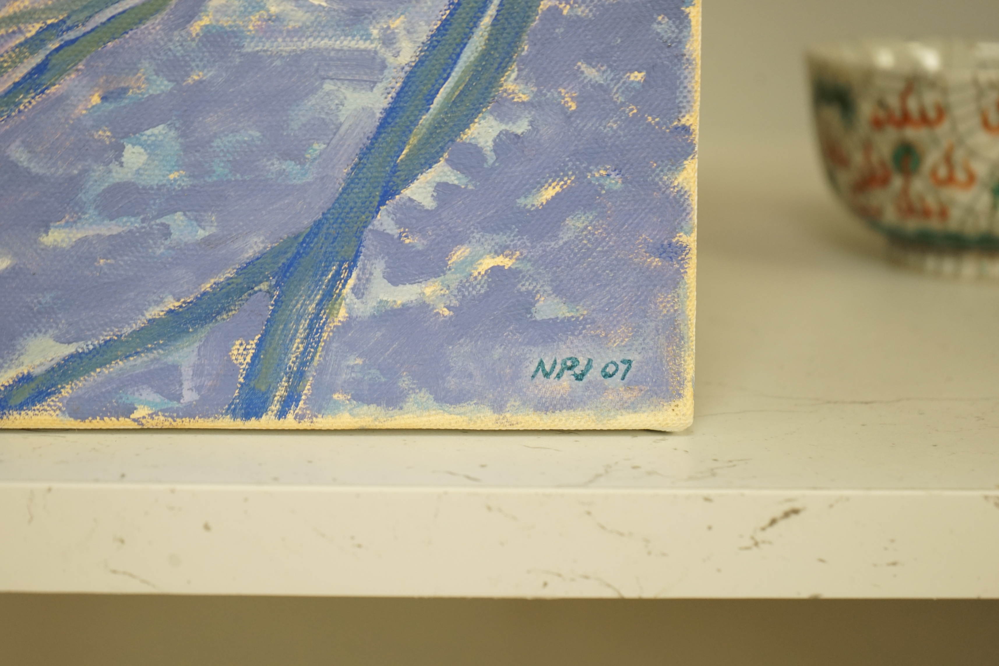 Nancy Petley-Jones (b.1953), oil on canvas, ‘Richmond in the Snow’, signed with initials and dated ‘07, inscribed verso, 25 x 30cm, unframed. Condition - good